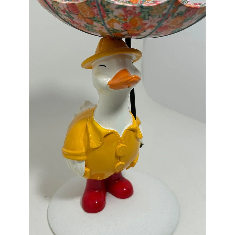 Bath & Body Works Duck in Raincoat Floral Umbrella 3-Wick Candle Holder Figurine - Picture 4 of 8